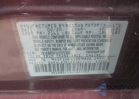 2020 Nissan Sentra Sv Xtronic Cvt from USA, damaged, VIN 3N1AB8CV1LY225304